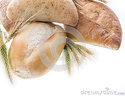 Three buns with wheat Stock Photo