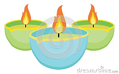 Three burning decorative candles, icon Vector Illustration