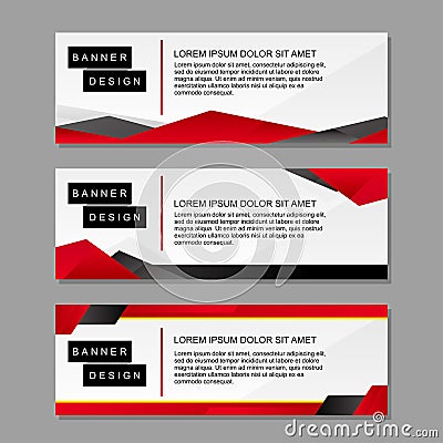 Three business banner template design with red, white and black color Vector Illustration