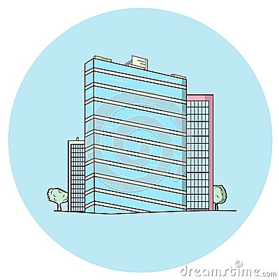 Three business buildings on blue background Vector Illustration