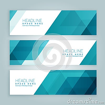 Three business style set of web banners in blue color Vector Illustration