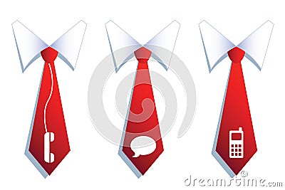 Three businessman neckties with communication symbols. Vector Illustration