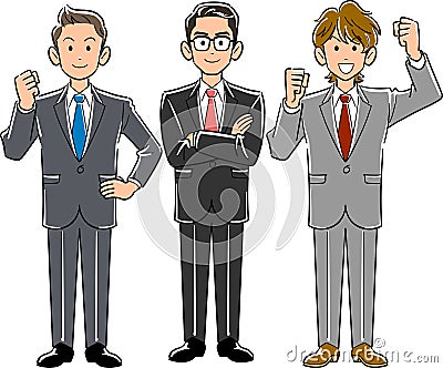 Three businessmen with high motivation _ superior and subordinate. Vector Illustration