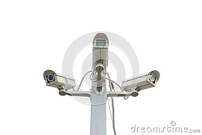 Three Camera CCTV isolated Stock Photo