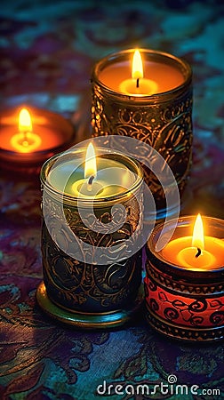 The Three Candles of Relaxation Stock Photo