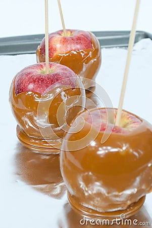 Three caramel apples Stock Photo
