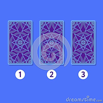 Three card tarot spread. Reverse side Vector Illustration