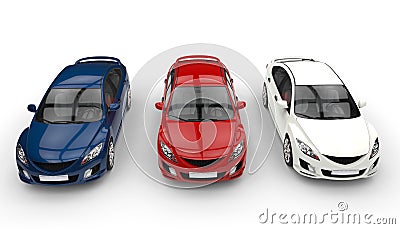 Three Cars - Top Front View Stock Photo