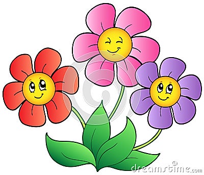 Three cartoon flowers Vector Illustration