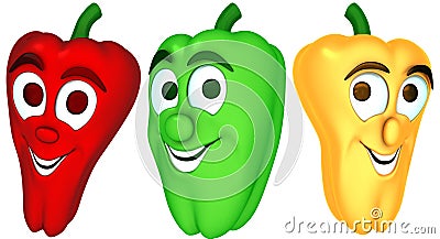 Three cartoon peppers Stock Photo