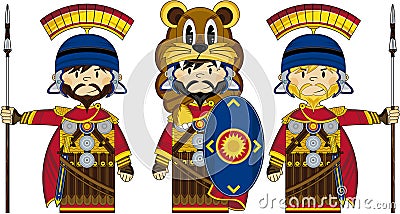 Three Cartoon Roman Soldiers Vector Illustration