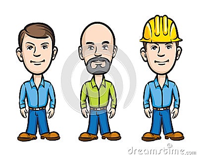 Three cartoon workers Vector Illustration