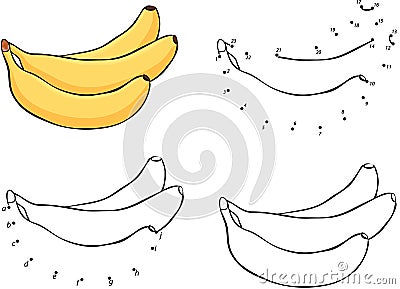 Three cartoon yellow bananas. Vector illustration. Coloring and Vector Illustration