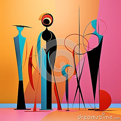 Vibrant Compositions Of Abstract People In Modernist Style Stock Photo