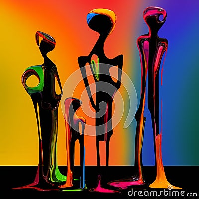 Abstract Sculptures: Standing Together Against A Colorful Background Stock Photo