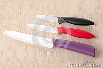 Three ceramic knives Stock Photo