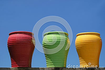 Three Ceramic Pots Stock Photo