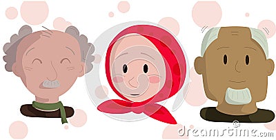 three characters girls grandparents men Vector Illustration