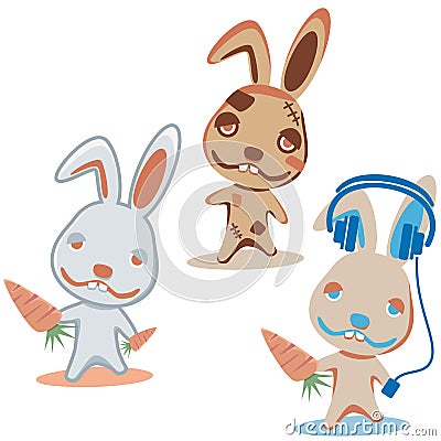 Three characters rabbit Vector Illustration