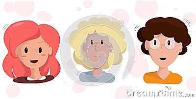 three characters of women of different ages and appearance Vector Illustration