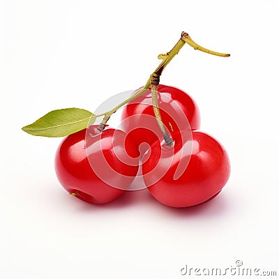 Bold And Vibrant: Tracing The Beauty Of Three Cherries On A White Background Stock Photo