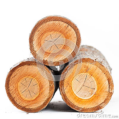 Three cherry tree round stub logs Stock Photo