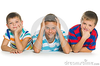 Three children with different emotions Stock Photo