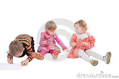 Three children drawing Stock Photo