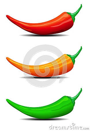 Three Chillies, Peppers, illustration Vector Illustration
