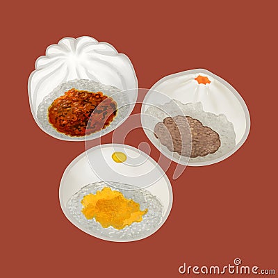 Three Chinese steamed buns illustration Cartoon Illustration