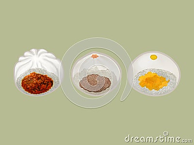 Three Chinese steamed buns illustration Cartoon Illustration