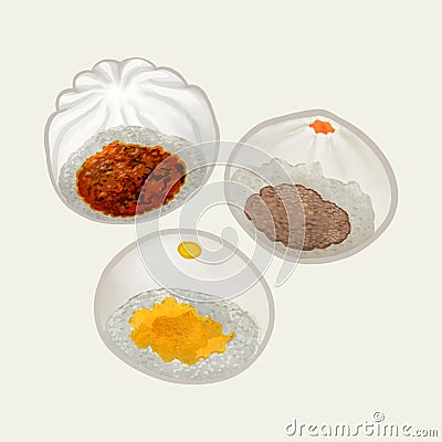 Three Chinese steamed buns illustration Cartoon Illustration