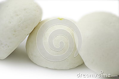 Three Chinese steamed buns on white background Stock Photo