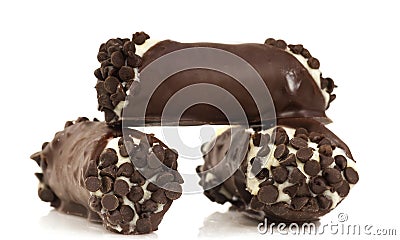 Three chocolate cannoli Stock Photo