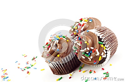 Three Chocolate Cupcakes Stock Photo