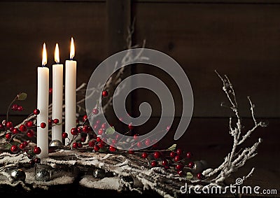 Three Christmas Candles Stock Photo