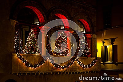 Chrismast trees on a balcony Stock Photo