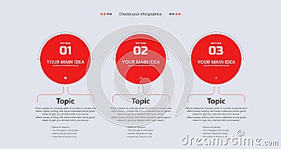 Three circle Options of infographic in red colors templates design, Vector infographics timeline design template, integrated circl Vector Illustration