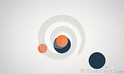 Three circles varying sizes and colors (orange, blue, and black) are arranged in diagonal line against white Stock Photo