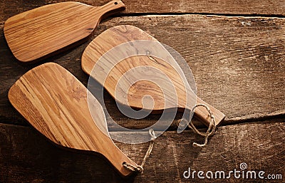 Three clean empty wooden chopping boards Stock Photo