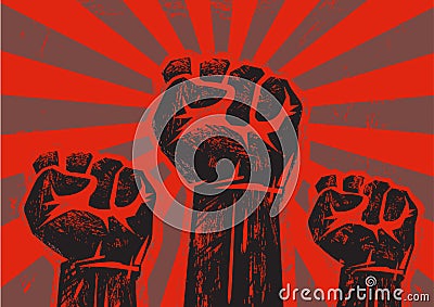 Three clenched raised fists Vector Illustration