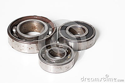 Three close-up bearings on the white background Stock Photo