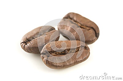 Three coffee beans close up. Stock Photo