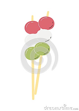 Three color hanami dango sticks isolated on white Vector Illustration