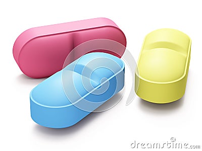 Three color pills Stock Photo