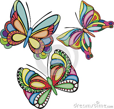 Three colored butterflies Vector Illustration