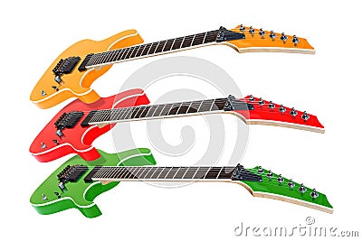 three colored guitars isolated on white Stock Photo