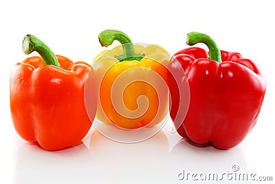 Three colored paprika isolated Stock Photo
