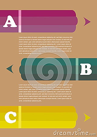 Three Colored Pencil Page Layout Design Vector Illustration