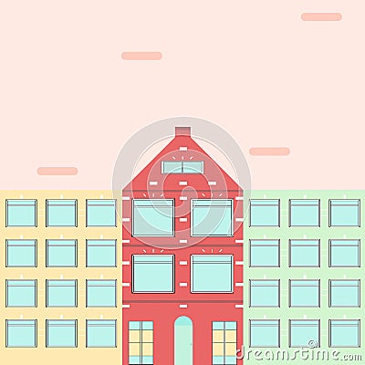 Three colorful houses in flat style Vector Illustration